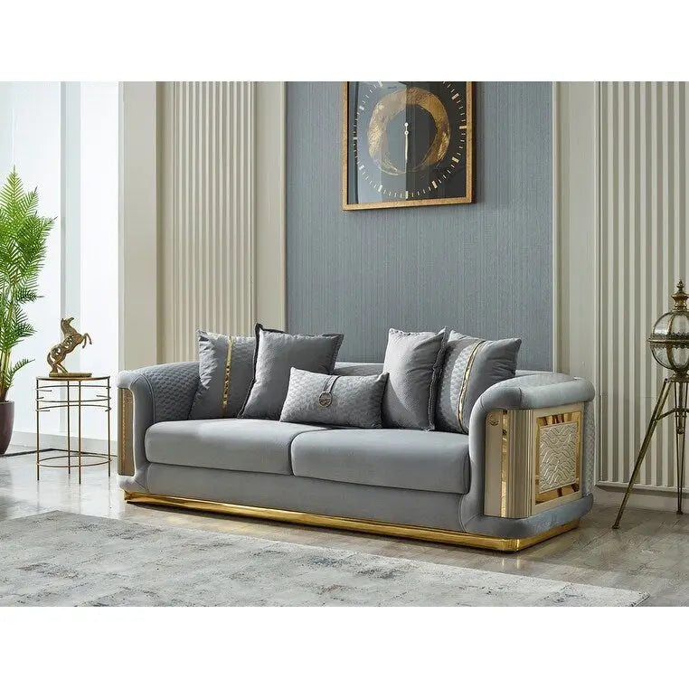 Ensemble canapé 2 pièces pour salon, accent doré, revêtement capitonné, style de luxe moderne, 5 options de couleur