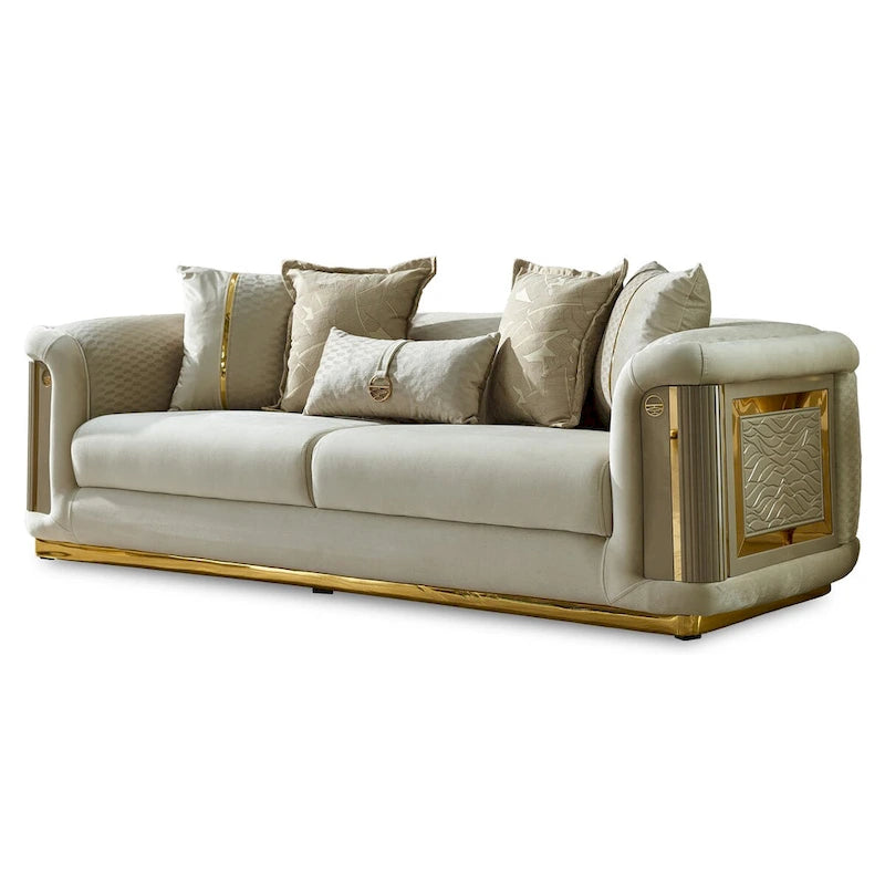 Ensemble canapé 2 pièces pour salon, accent doré, revêtement capitonné, style de luxe moderne, 5 options de couleur