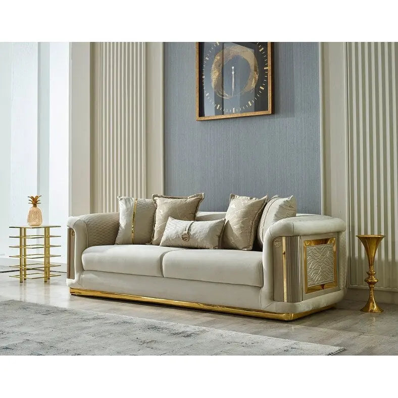 Ensemble canapé 2 pièces pour salon, accent doré, revêtement capitonné, style de luxe moderne, 5 options de couleur