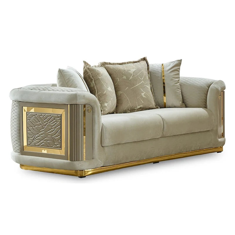 Ensemble canapé 2 pièces pour salon, accent doré, revêtement capitonné, style de luxe moderne, 5 options de couleur