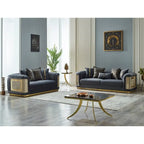 Ensemble canapé 2 pièces pour salon, accent doré, revêtement capitonné, style de luxe moderne, 5 options de couleur