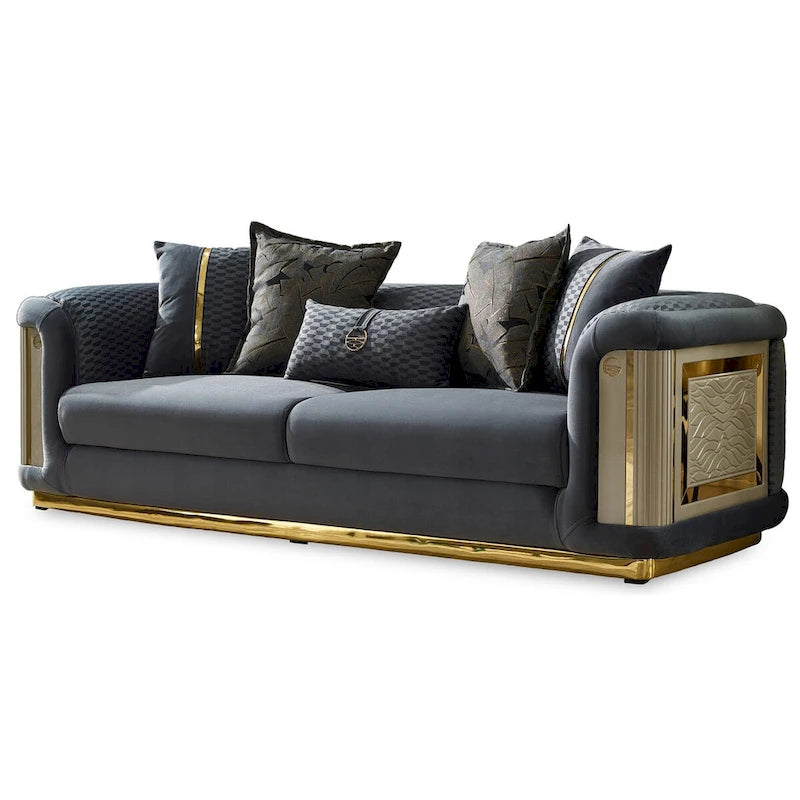 Ensemble canapé 2 pièces pour salon, accent doré, revêtement capitonné, style de luxe moderne, 5 options de couleur