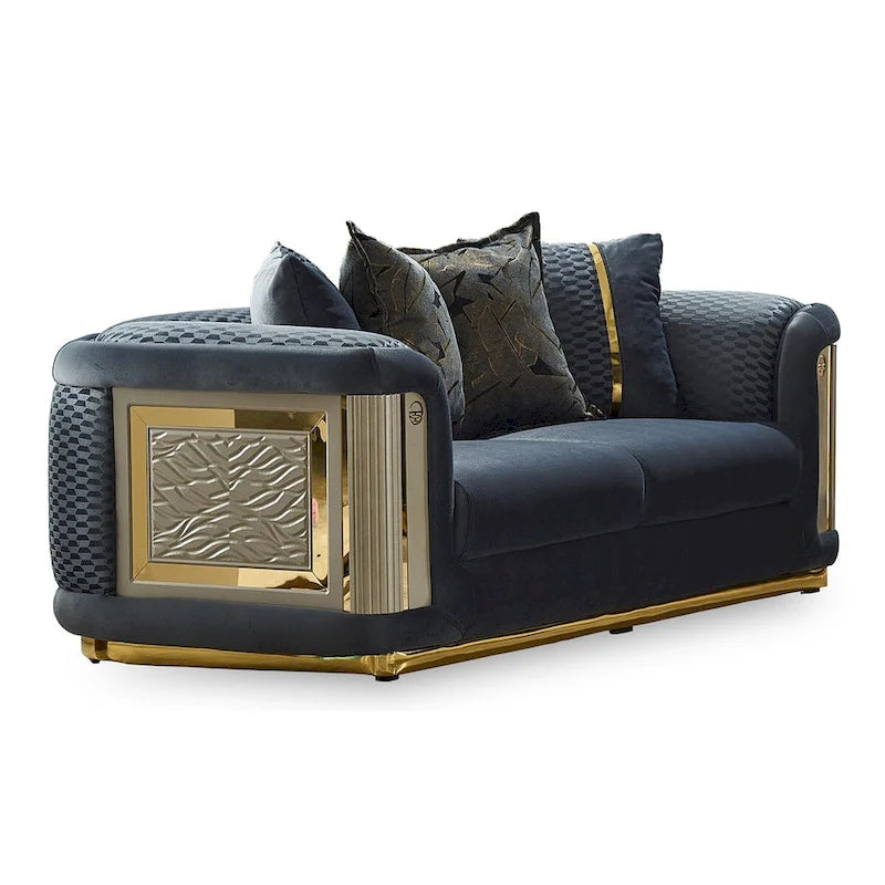 Ensemble canapé 2 pièces pour salon, accent doré, revêtement capitonné, style de luxe moderne, 5 options de couleur