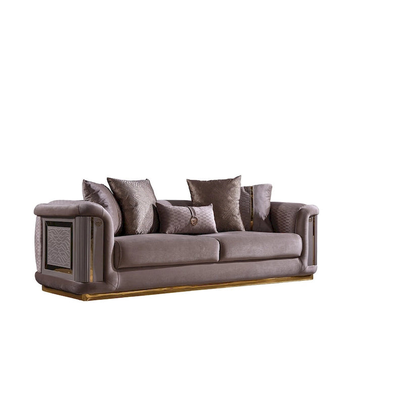 Ensemble canapé 2 pièces pour salon, accent doré, revêtement capitonné, style de luxe moderne, 5 options de couleur