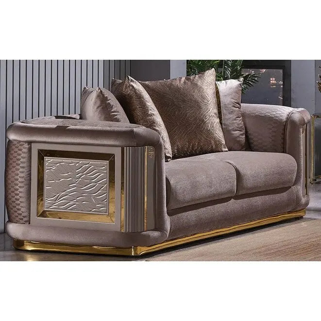 Ensemble canapé 2 pièces pour salon, accent doré, revêtement capitonné, style de luxe moderne, 5 options de couleur