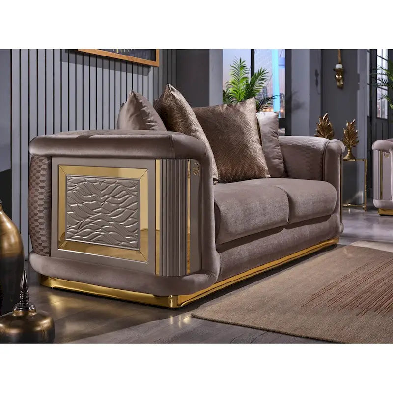 Ensemble canapé 2 pièces pour salon, accent doré, revêtement capitonné, style de luxe moderne, 5 options de couleur