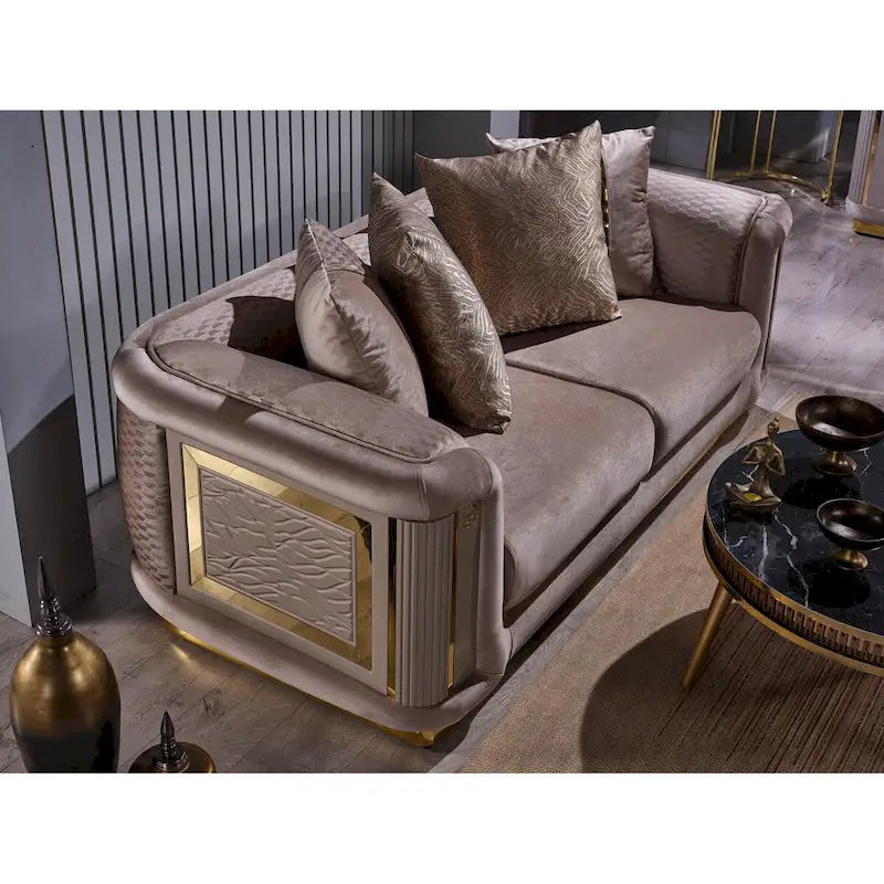 Ensemble canapé 2 pièces pour salon, accent doré, revêtement capitonné, style de luxe moderne, 5 options de couleur