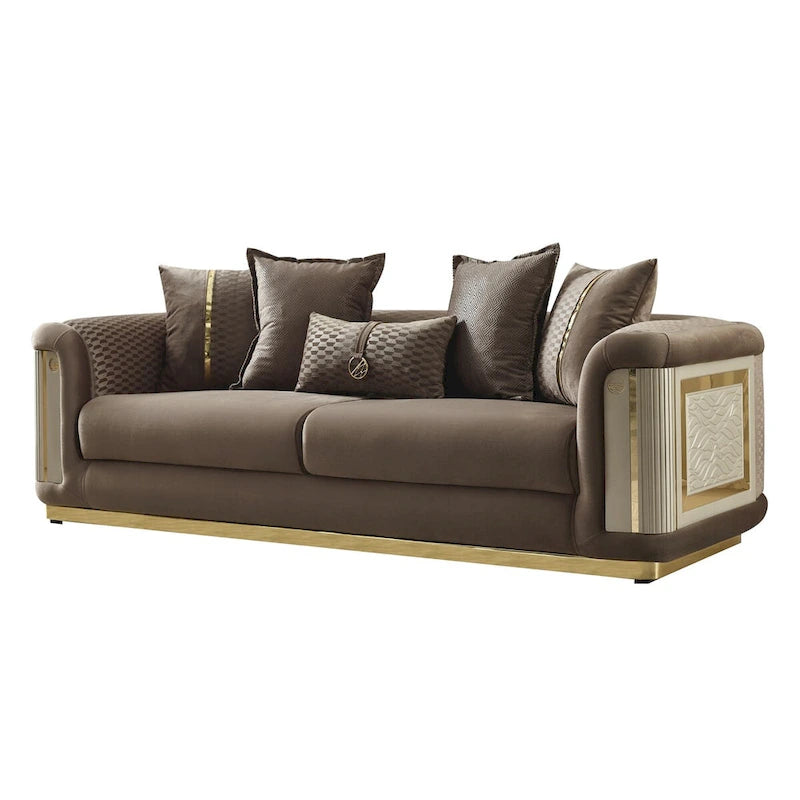 Ensemble canapé 2 pièces pour salon, accent doré, revêtement capitonné, style de luxe moderne, 5 options de couleur