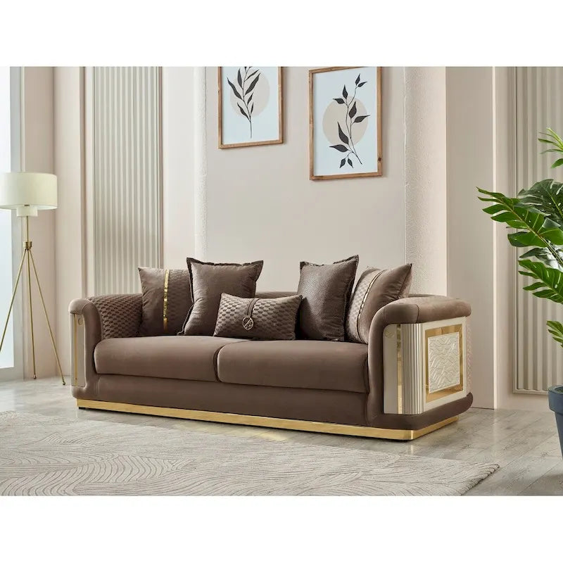 Ensemble canapé 2 pièces pour salon, accent doré, revêtement capitonné, style de luxe moderne, 5 options de couleur