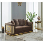 Ensemble canapé 2 pièces pour salon, accent doré, revêtement capitonné, style de luxe moderne, 5 options de couleur
