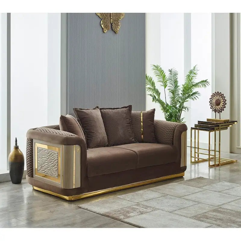 Ensemble canapé 2 pièces pour salon, accent doré, revêtement capitonné, style de luxe moderne, 5 options de couleur
