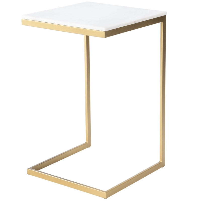 Table d'appoint à plateau en marbre blanc et base en fer doré antique, 40,6 cm L x 66 cm H, capacité de 10 kg