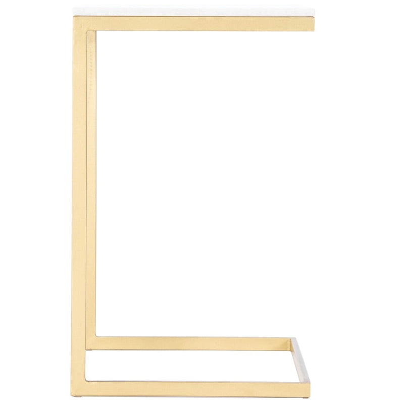 Table d'appoint à plateau en marbre blanc et base en fer doré antique, 40,6 cm L x 66 cm H, capacité de 10 kg