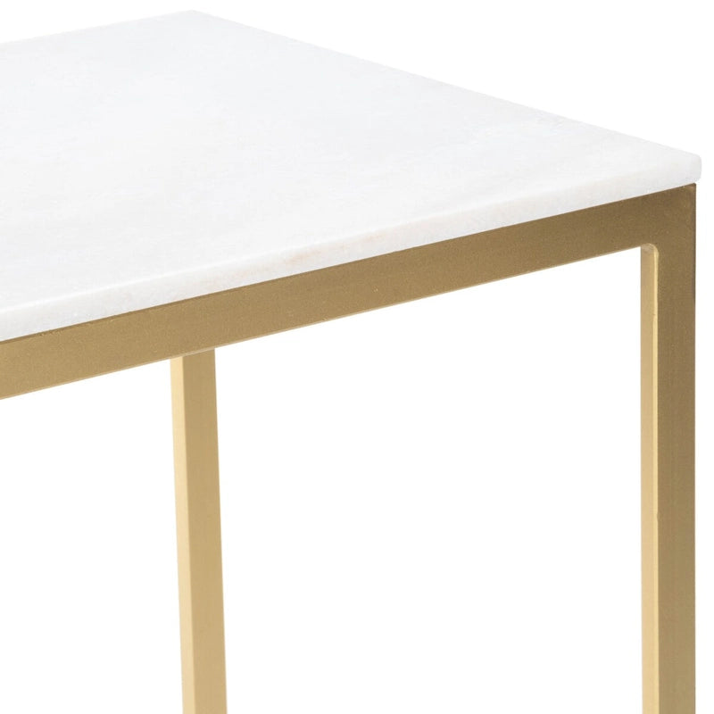 Table d'appoint à plateau en marbre blanc et base en fer doré antique, 40,6 cm L x 66 cm H, capacité de 10 kg