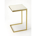 Table d'appoint à plateau en marbre blanc et base en fer doré antique, 40,6 cm L x 66 cm H, capacité de 10 kg