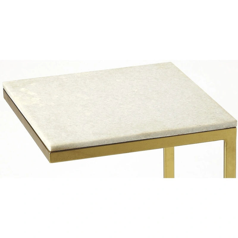 Table d'appoint à plateau en marbre blanc et base en fer doré antique, 40,6 cm L x 66 cm H, capacité de 10 kg