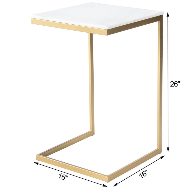 Table d'appoint à plateau en marbre blanc et base en fer doré antique, 40,6 cm L x 66 cm H, capacité de 10 kg