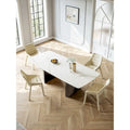 Table de salle à manger blanche sur pied de 160 cm rectangulaire 6 places avec piètement noir, mobilier de cuisine