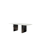 Table de salle à manger blanche sur pied de 160 cm rectangulaire 6 places avec piètement noir, mobilier de cuisine