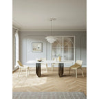 Table de salle à manger blanche sur pied de 160 cm rectangulaire 6 places avec piètement noir, mobilier de cuisine