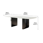 Table de salle à manger blanche sur pied de 160 cm rectangulaire 6 places avec piètement noir, mobilier de cuisine
