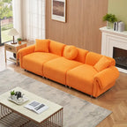 Canapé trois places en tissu velours Teddy orange, avec 3 oreillers, peut être placé dans le salon et d'autres pièces