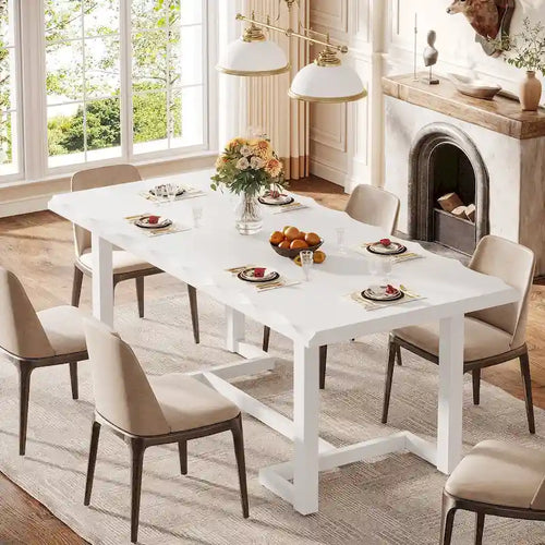 Table à manger rectangulaire de 160 cm avec pieds en bois massif et plateau épais pour 4 à 6 personnes