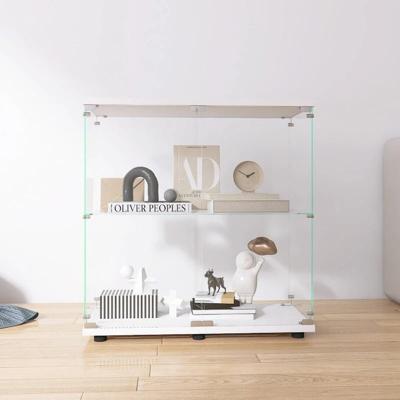 Two-door Glass Display Cabinet 2 Shelves with Door