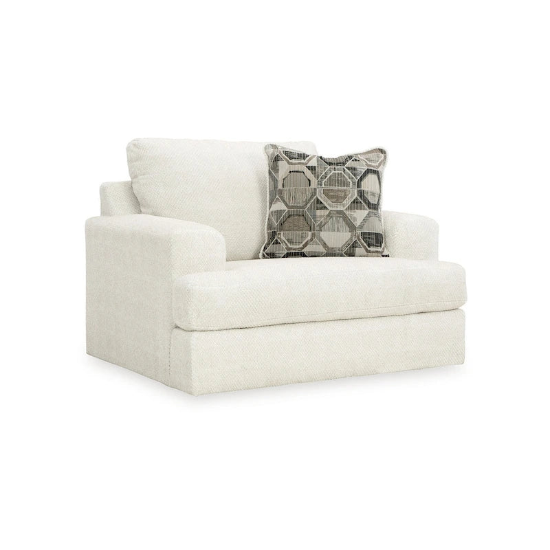 Henly 51 Inch Accent Chair, 1 Pillow, Oversized Loose Seat, White Polyester