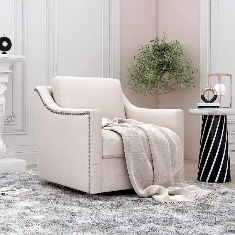 Fauteuil pivotant à 360 degrés Ergonomique Tissu coton-lin Soutien dorsal supérieur