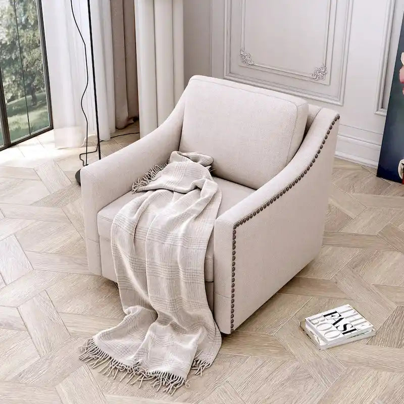 Fauteuil pivotant à 360 degrés Ergonomique Tissu coton-lin Soutien dorsal supérieur