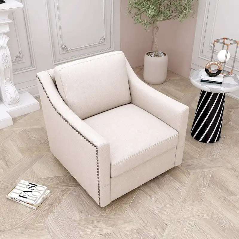 Fauteuil pivotant à 360 degrés Ergonomique Tissu coton-lin Soutien dorsal supérieur