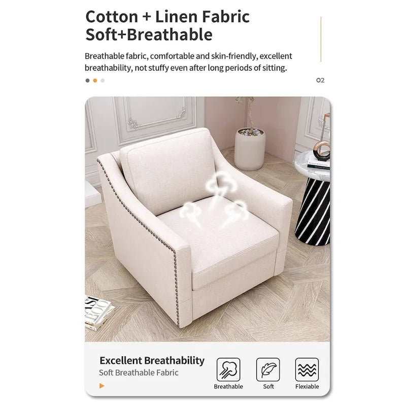 Fauteuil pivotant à 360 degrés Ergonomique Tissu coton-lin Soutien dorsal supérieur