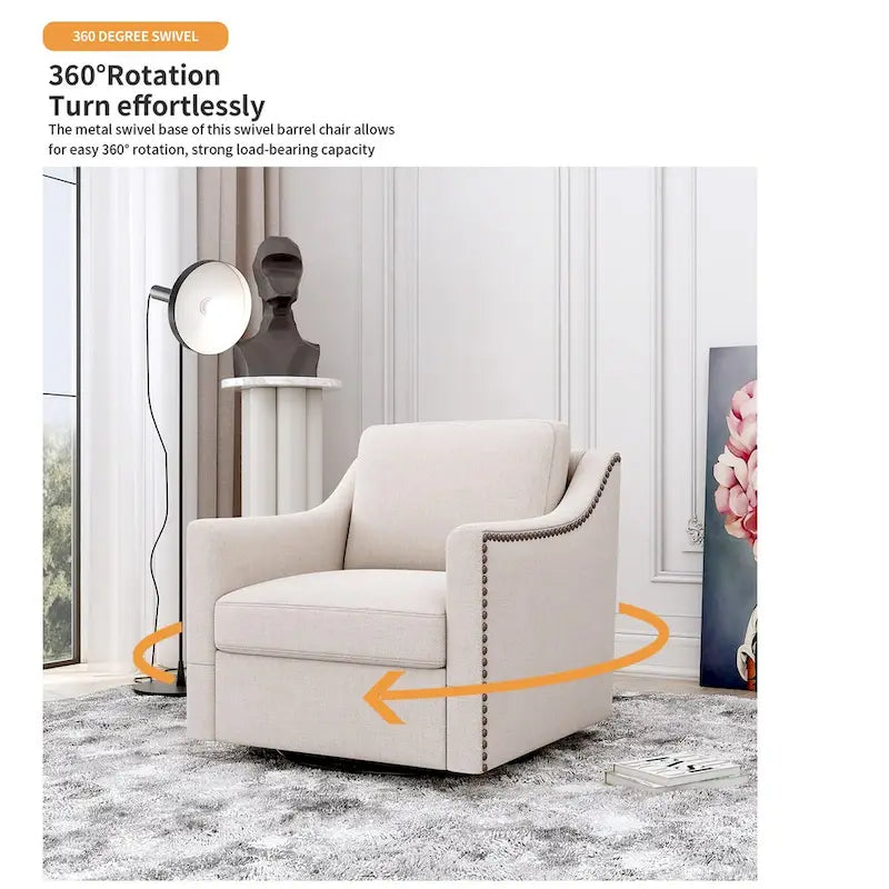 Fauteuil pivotant à 360 degrés Ergonomique Tissu coton-lin Soutien dorsal supérieur