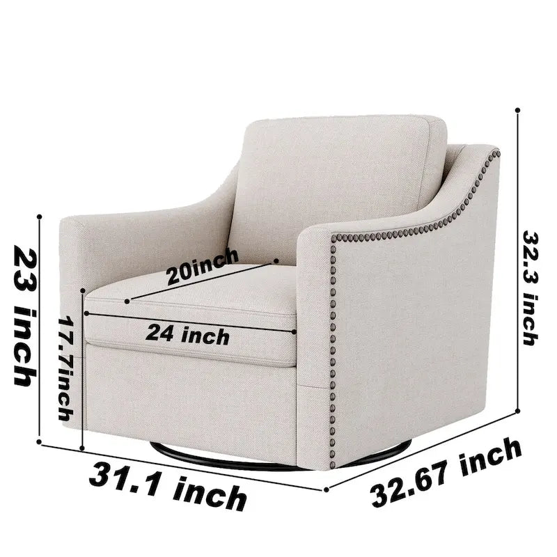 Fauteuil pivotant à 360 degrés Ergonomique Tissu coton-lin Soutien dorsal supérieur