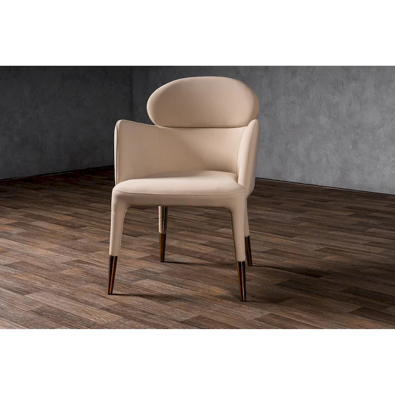 Chaise de salle à manger moderne en cuir végétalien beige Pieds en métal or rose Style contemporain