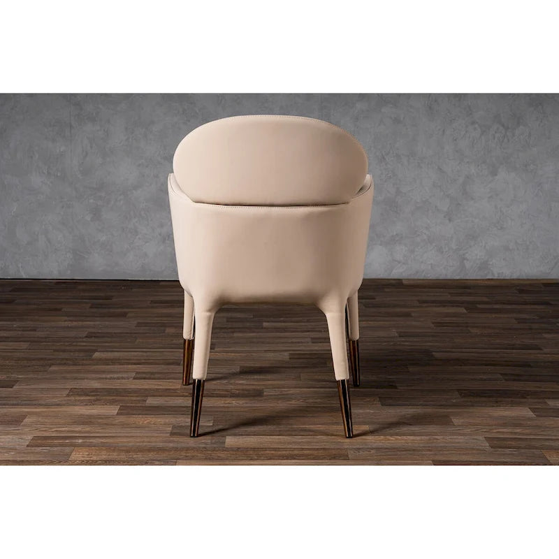 Chaise de salle à manger moderne en cuir végétalien beige Pieds en métal or rose Style contemporain