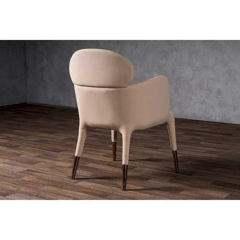 Chaise de salle à manger moderne en cuir végétalien beige Pieds en métal or rose Style contemporain
