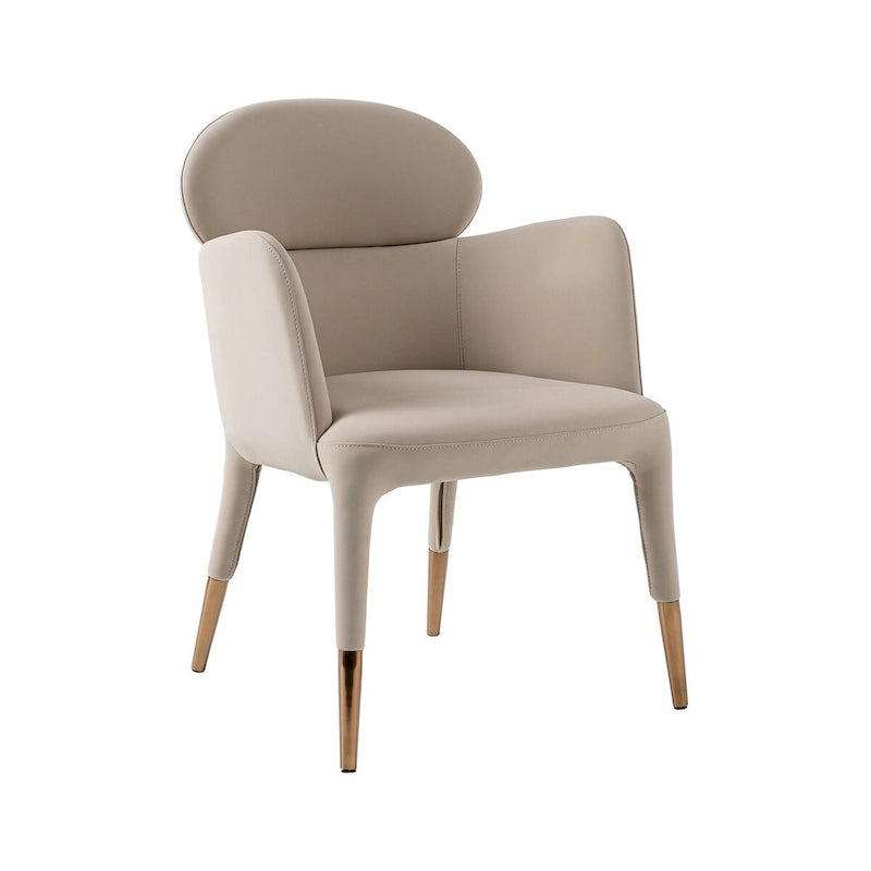Chaise de salle à manger moderne en cuir végétalien beige Pieds en métal or rose Style contemporain