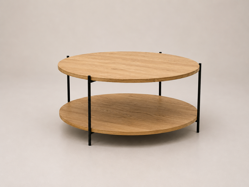 Table basse ronde en acier et chêne