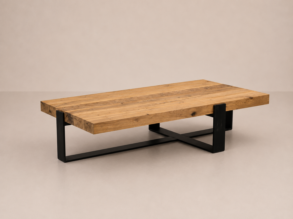 Table basse rustique en chêne et acier