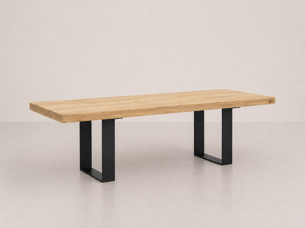 Table à manger industrielle en chêne et acier