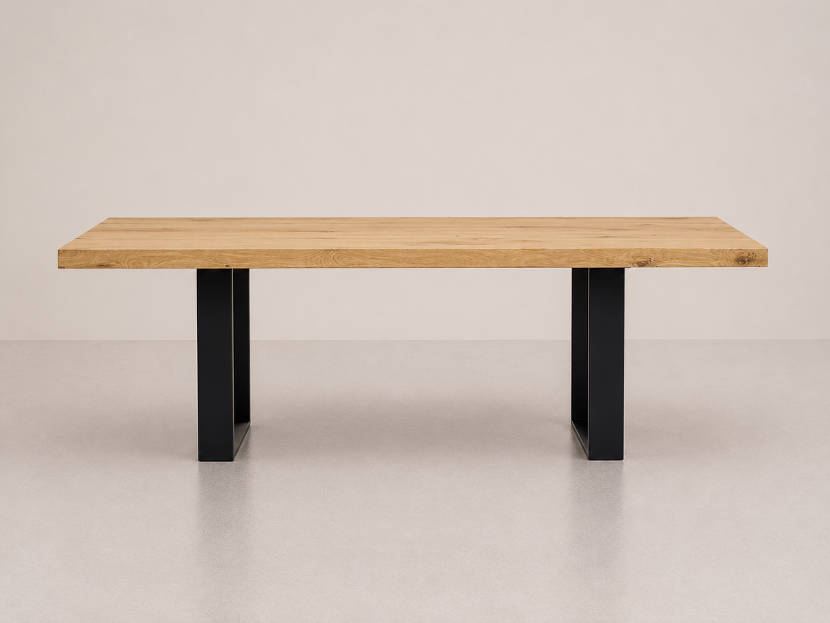 Table à manger industrielle en chêne et acier