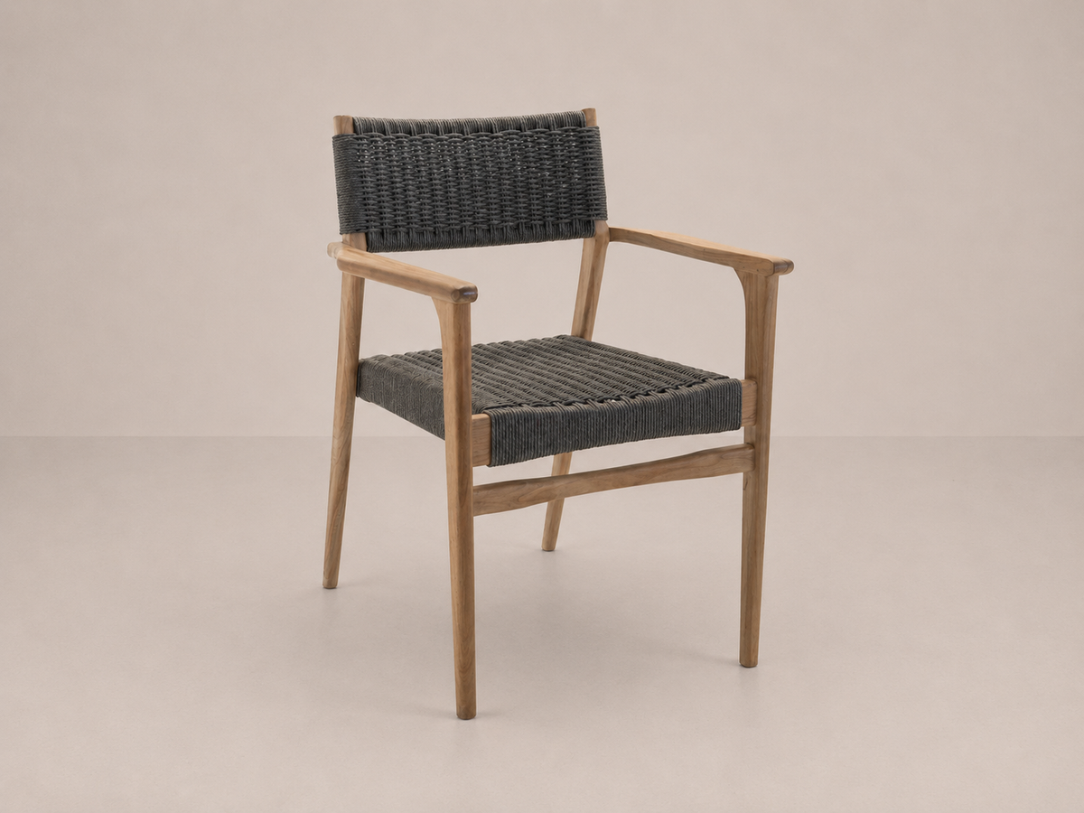 Chaise de salle à manger en teck avec corde