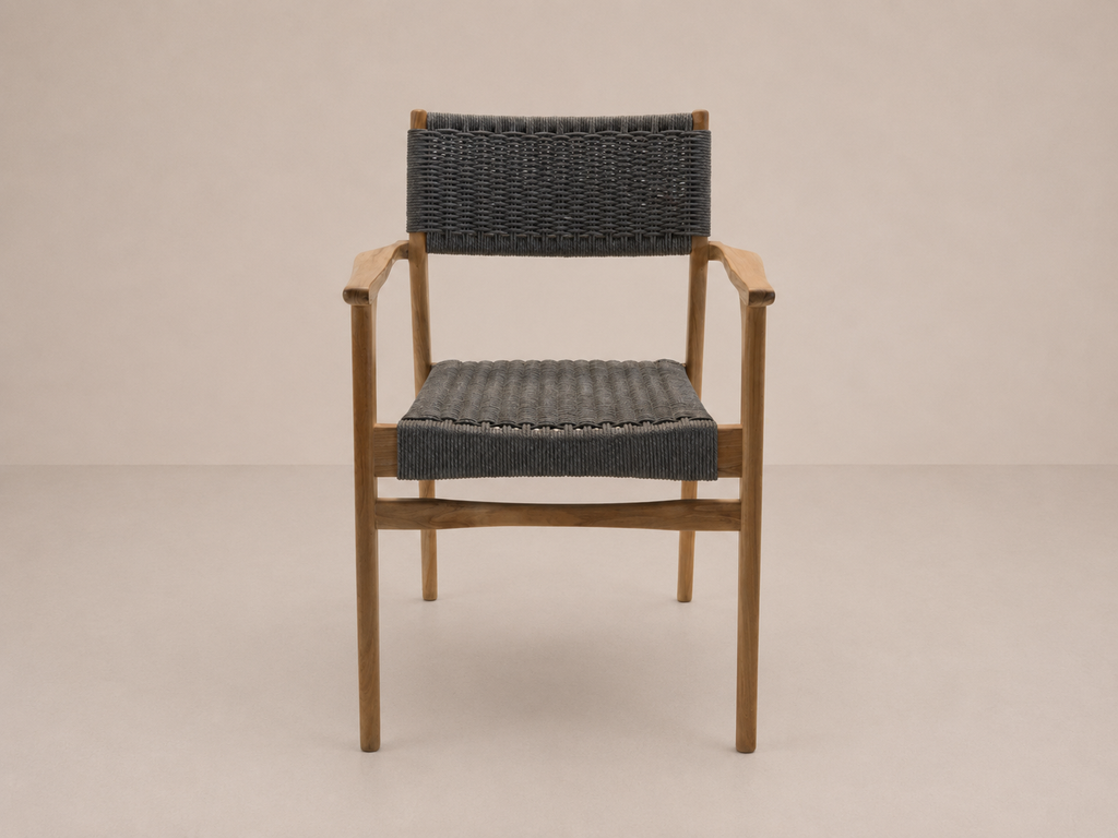Chaise de salle à manger en teck avec corde