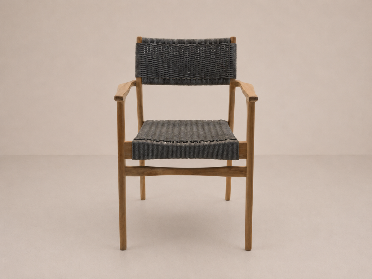Chaise de salle à manger en teck avec corde