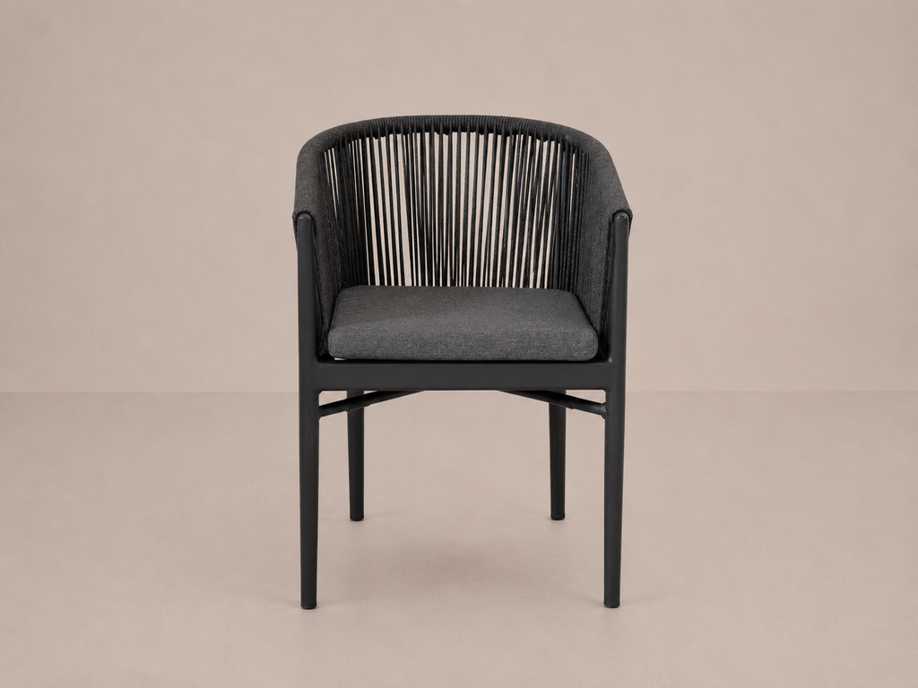 Chaise de salle à manger d'extérieur avec corde et coussin en mousse