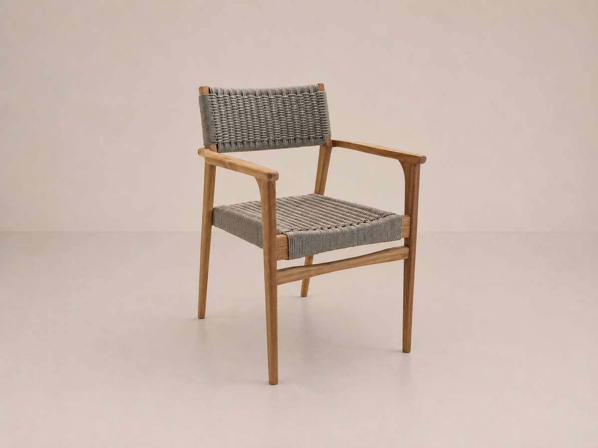 Chaise de salle à manger en teck avec corde