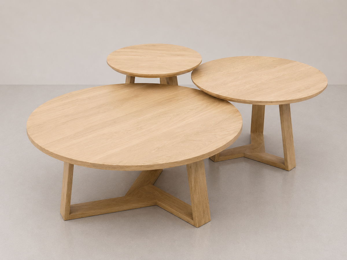 Lot de tables basses trépied en chêne