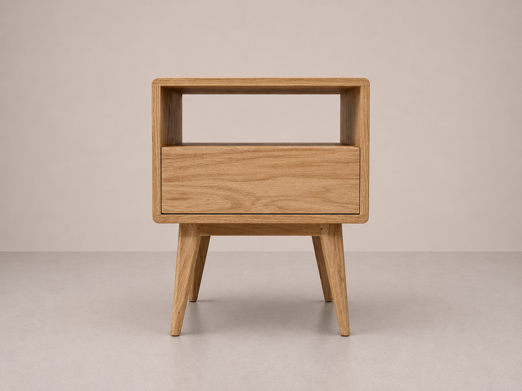 Table de chevet en chêne avec tiroir